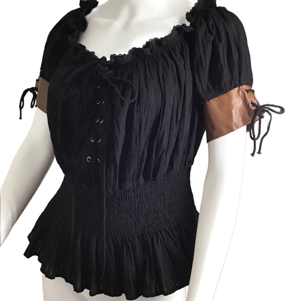 NWT Stretchy Peplum Lace Up Top